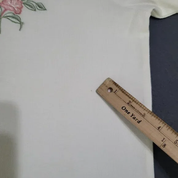 VTG Women's SZ LG Graff Knit Scalloped Pearl Button Top Blouse Floral Grandma - Picture 9 of 9